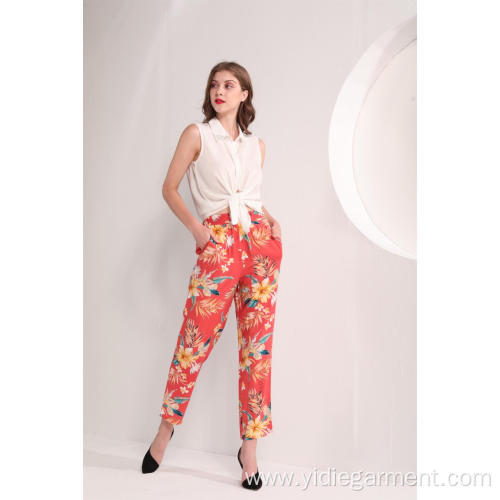 Ladies' Trousers Women's Tropical Floral Print Ankle Pants Manufactory